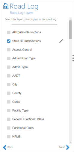 Choose the first layer for the road log report