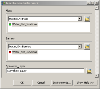 TraceGeometricNetwork tool dialog box